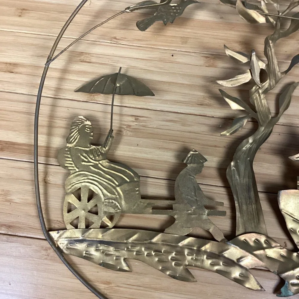 Vintage Metal Asian Folk Art Wall Hangings Set (4)